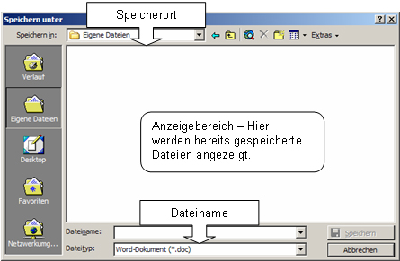 Dialogfenster ''Speichern unter''